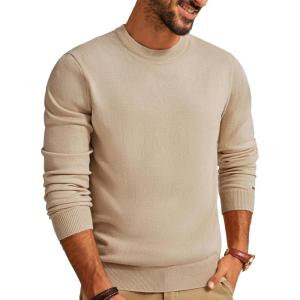 PJ PAUL JONES Men’s Sweaters Crewneck Basic Lightweight Wool Blend Knitted Pullover Long Sleeve Shirts for Men(Beige)