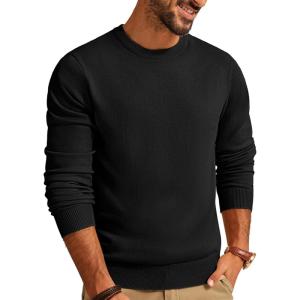 PJ PAUL JONES Men’s Sweaters Crewneck Basic Lightweight Wool Blend Knitted Pullover Long Sleeve Shirts for Men(Black)