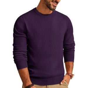 PJ PAUL JONES Men’s Sweaters Crewneck Basic Lightweight Wool Blend Knitted Pullover Long Sleeve Shirts for Men(Purple)