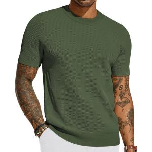 PJ PAUL JONES Mens T-Shirts Crew Neck Waffle Knit Shirt Short Sleeve Tee Shirts Fashion Casual Pullover Tops(Armygreen)