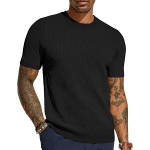 PJ PAUL JONES Mens T-Shirts Crew Neck Waffle Knit Shirt Short Sleeve Tee Shirts Fashion Casual Pullover Tops(Black)
