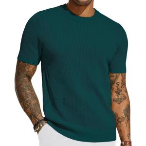 PJ PAUL JONES Mens T-Shirts Crew Neck Waffle Knit Shirt Short Sleeve Tee Shirts Fashion Casual Pullover Tops(Dark Green)