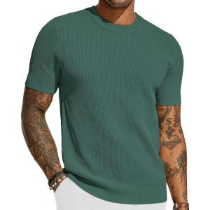 PJ PAUL JONES Mens T-Shirts Crew Neck Waffle Knit Shirt Short Sleeve Tee Shirts Fashion Casual Pullover Tops(Indigo Green)