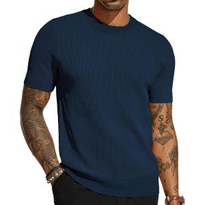 PJ PAUL JONES Mens T-Shirts Crew Neck Waffle Knit Shirt Short Sleeve Tee Shirts Fashion Casual Pullover Tops(Royal Blue)