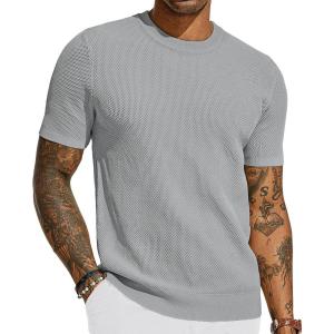 PJ PAUL JONES Mens T-Shirts Crew Neck Waffle Knit Shirt Short Sleeve Tee Shirts Fashion Casual Pullover Tops(Silver Gray)