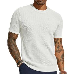 PJ PAUL JONES Mens T-Shirts Crew Neck Waffle Knit Shirt Short Sleeve Tee Shirts Fashion Casual Pullover Tops(White)