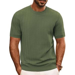PJ PAUL JONES Men’s T-Shirts Crewneck Short Sleeve Tee Textured Knit Pullover Tops(Green)