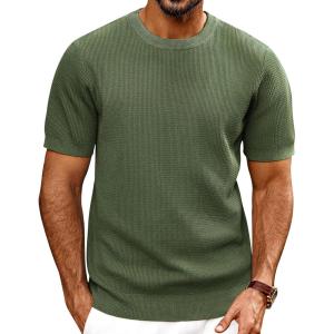 PJ PAUL JONES Mens T-Shirts Knit Short Sleeve Crewneck Shirt Casual Textured Pullover Tees(Army Green)