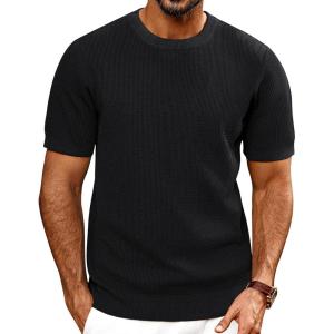PJ PAUL JONES Mens T-Shirts Knit Short Sleeve Crewneck Shirt Casual Textured Pullover Tees(Black)