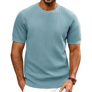 PJ PAUL JONES Mens T-Shirts Knit Short Sleeve Crewneck Shirt Casual Textured Pullover Tees(Blue Grey)
