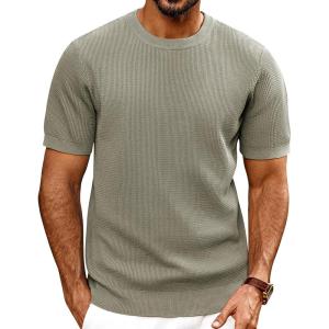 PJ PAUL JONES Mens T-Shirts Knit Short Sleeve Crewneck Shirt Casual Textured Pullover Tees(Light Green)