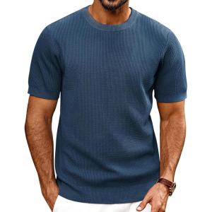 PJ PAUL JONES Mens T-Shirts Knit Short Sleeve Crewneck Shirt Casual Textured Pullover Tees(Navy Blue)