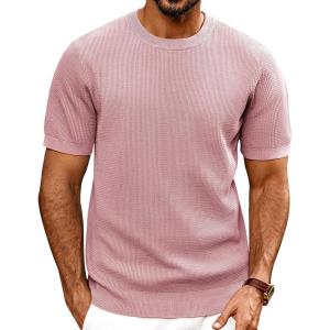 PJ PAUL JONES Mens T-Shirts Knit Short Sleeve Crewneck Shirt Casual Textured Pullover Tees(Pink)