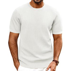 PJ PAUL JONES Mens T-Shirts Knit Short Sleeve Crewneck Shirt Casual Textured Pullover Tees(White)