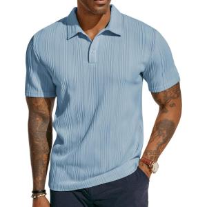 PJ PAUL JONES Mens Textured Knit Polo Shirts Regular Fit Stretchy Golf Shirts(Blue)