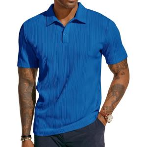 PJ PAUL JONES Mens Textured Knit Polo Shirts Regular Fit Stretchy Golf Shirts(Dark Blue)