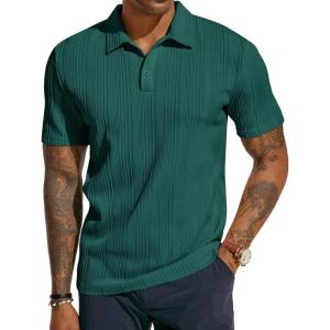 PJ PAUL JONES Mens Textured Knit Polo Shirts Regular Fit Stretchy Golf Shirts(Dark Green)