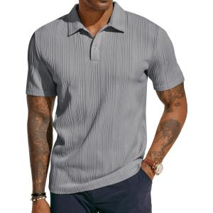 PJ PAUL JONES Mens Textured Knit Polo Shirts Regular Fit Stretchy Golf Shirts(Grey)