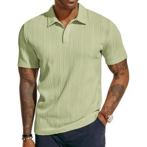 PJ PAUL JONES Mens Textured Knit Polo Shirts Regular Fit Stretchy Golf Shirts(Light Green)