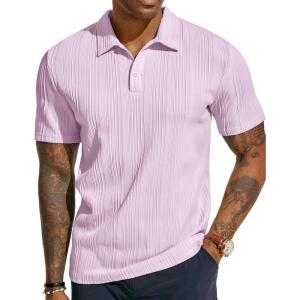 PJ PAUL JONES Mens Textured Knit Polo Shirts Regular Fit Stretchy Golf Shirts(Light Pink)