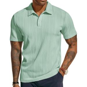 PJ PAUL JONES Mens Textured Knit Polo Shirts Regular Fit Stretchy Golf Shirts(Mint Green)
