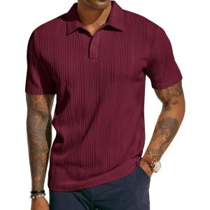 PJ PAUL JONES Mens Textured Knit Polo Shirts Regular Fit Stretchy Golf Shirts(Red)