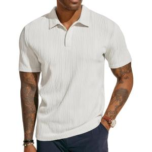 PJ PAUL JONES Mens Textured Knit Polo Shirts Regular Fit Stretchy Golf Shirts(White)