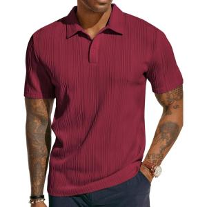 PJ PAUL JONES Mens Textured Knit Polo Shirts Regular Fit Stretchy Golf Shirts(Wine)