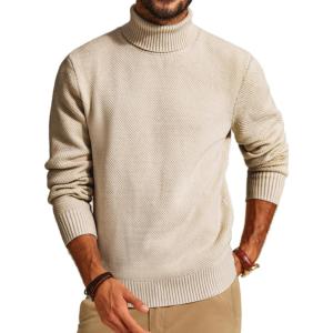 PJ PAUL JONES Mens Turtleneck Sweaters Long Sleeve Mock Neck Knit Sweaters Ribbed Slim Pullover Sweater(Apricot)
