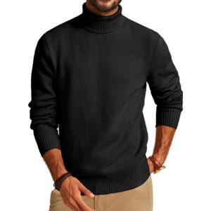 PJ PAUL JONES Mens Turtleneck Sweaters Long Sleeve Mock Neck Knit Sweaters Ribbed Slim Pullover Sweater(Black)
