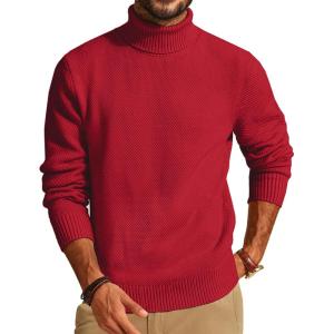 PJ PAUL JONES Mens Turtleneck Sweaters Long Sleeve Mock Neck Knit Sweaters Ribbed Slim Pullover Sweater(Bright Red)