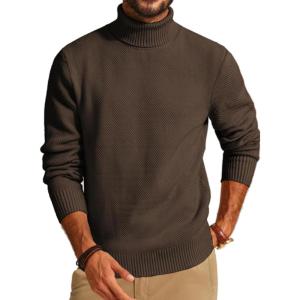 PJ PAUL JONES Mens Turtleneck Sweaters Long Sleeve Mock Neck Knit Sweaters Ribbed Slim Pullover Sweater(Coffee)