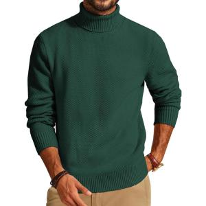 PJ PAUL JONES Mens Turtleneck Sweaters Long Sleeve Mock Neck Knit Sweaters Ribbed Slim Pullover Sweater(Dark Green)