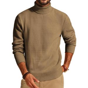 PJ PAUL JONES Mens Turtleneck Sweaters Long Sleeve Mock Neck Knit Sweaters Ribbed Slim Pullover Sweater(Khaki)