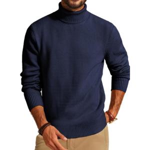 PJ PAUL JONES Mens Turtleneck Sweaters Long Sleeve Mock Neck Knit Sweaters Ribbed Slim Pullover Sweater(Navy Blue)