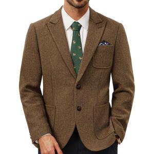 PJ PAUL JONES Mens Tweed Blazer Wool Sport Coat Two Button Peak Lapel Vintage Suit Jackets(Brown)