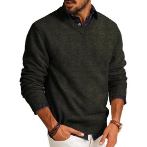 PJ PAUL JONES Mens V Neck Pullover Lightweight Wool Blend Long Sleeve Knit Sweater(Army Green)