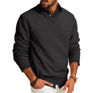 PJ PAUL JONES Mens V Neck Pullover Lightweight Wool Blend Long Sleeve Knit Sweater(Dark Gray)
