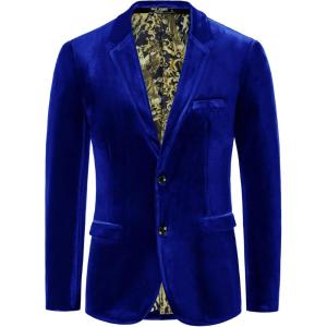 PJ PAUL JONES Mens Velvet Blazer Jacket Two Button Sport Coat Solid Suit Jackets for Dinner Prom Wedding(Royal Blue)