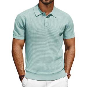 PJ PAUL JONES Polo Shirts for Men Short Sleeve Knit Waffle Texture Casual Dress Polo Golf Shirt(Light Green)