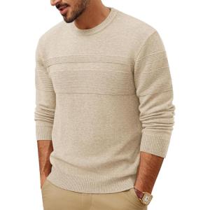 PJ PAUL JONES Sweaters for Men Casual Crewneck Pullover Sweater Knit Textured Sweaters(Beige)
