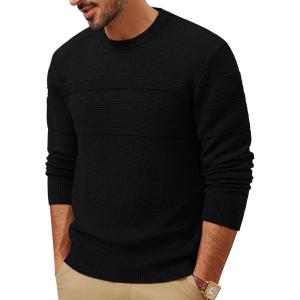 PJ PAUL JONES Sweaters for Men Casual Crewneck Pullover Sweater Knit Textured Sweaters(Black)