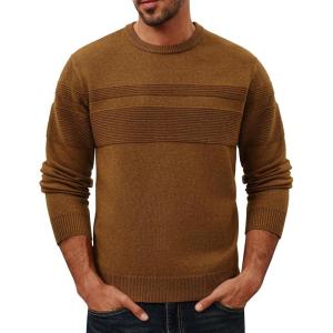 PJ PAUL JONES Sweaters for Men Casual Crewneck Pullover Sweater Knit Textured Sweaters(Coffee)
