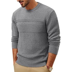 PJ PAUL JONES Sweaters for Men Casual Crewneck Pullover Sweater Knit Textured Sweaters(Dark Grey)