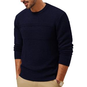 PJ PAUL JONES Sweaters for Men Casual Crewneck Pullover Sweater Knit Textured Sweaters(Navy Blue)