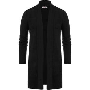 PJ PUAL JONES Men’s Shawl Collar Open Front Long Cardigan Ribbed Knit Sweater with Pockets(Black)