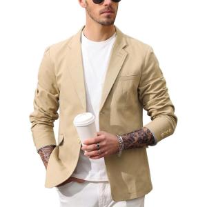 PJ Paul Jones Men’s Cotton Twill Blazer Jacket Lightweight Casual Slim Fit Sport Coat(Khaki)