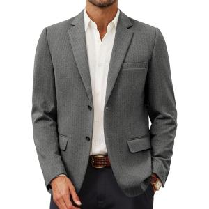 PJ Paul Jones Men’s Herringbone Blazer Jacket Lightweight Casual Knit Sport Coat(Black)