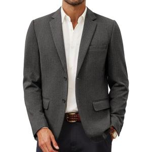 PJ Paul Jones Men’s Herringbone Blazer Jacket Lightweight Casual Knit Sport Coat(Black Grey)