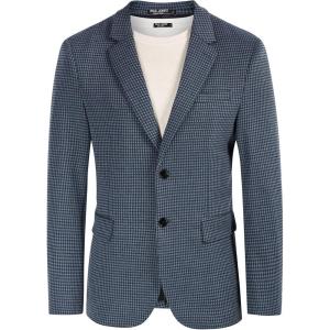 PJ Paul Jones Men’s Herringbone Blazer Jacket Lightweight Casual Knit Sport Coat(Grid-blue)
